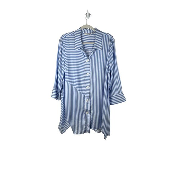 Soft Surroundings Stripe Square Button Tunic Top Button Front and Back Tencel XL - Picture 2 of 11